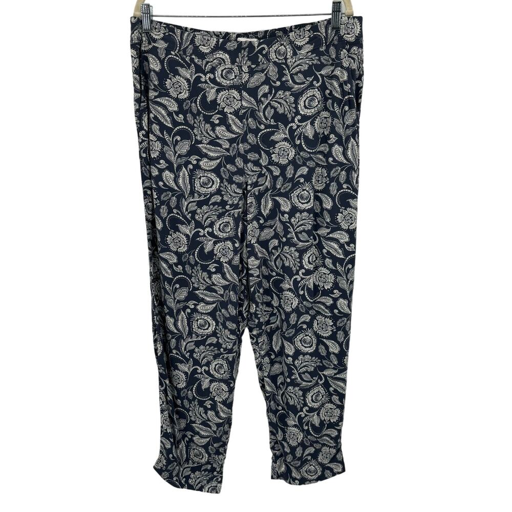 Jessica Simpson Navy Blue Floral Print Wide Leg Pants Large